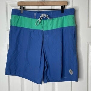Ron Jon Swimsuit XL - Color Block Blue/Green -‎ 7" Inseam - Elastic Tie Waist
